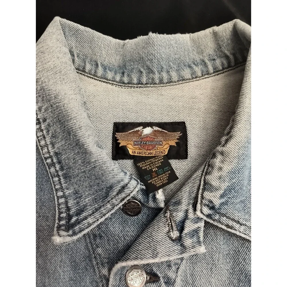 Vintage Harley Davidson Blue Jean Denim Vest Jacket Embroidered Logo Back XL